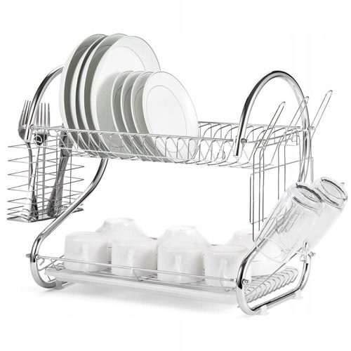  Two-tier dish dryer with draining board and tray