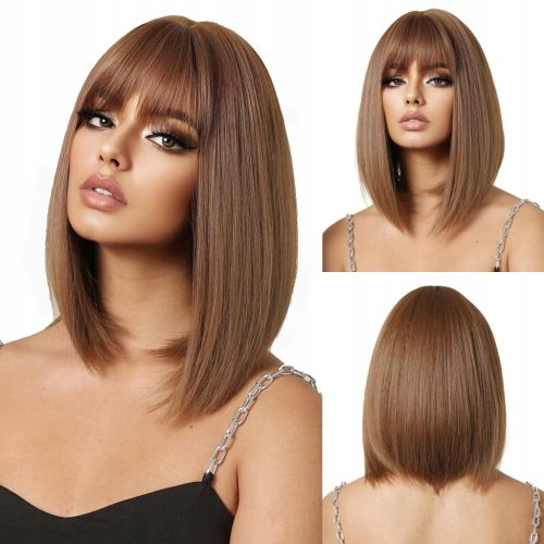  Medium length synthetic hair wig for women brown NCDSHAIR