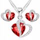  Set of Necklace and Earrings Silver Studs Red Crystal Hearts S925