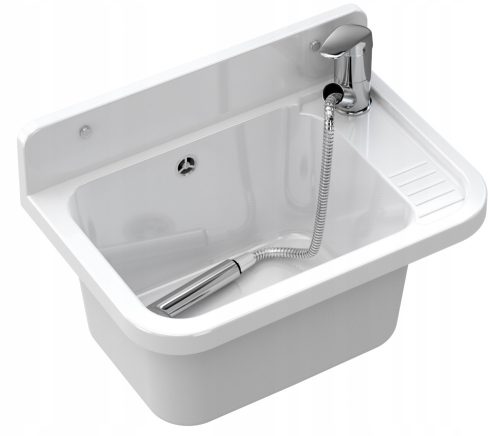 UTILITY SINK WHITE BASKET GARAGE PARON FAP EXTENDABLE SPOUT CHROME HAND