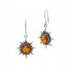  Silver Hanging Sun Earrings with Amber Hook