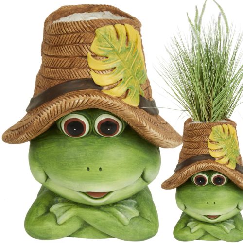  Happy frog with hat, flowerpot figure, garden frog, 31 cm, XXL