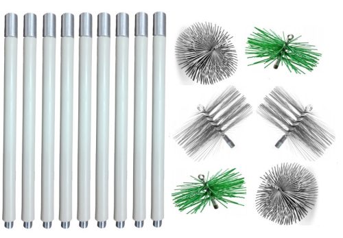 Chimney cleaning set from below, 12.6 m (1.4), 6 brushes 140–160