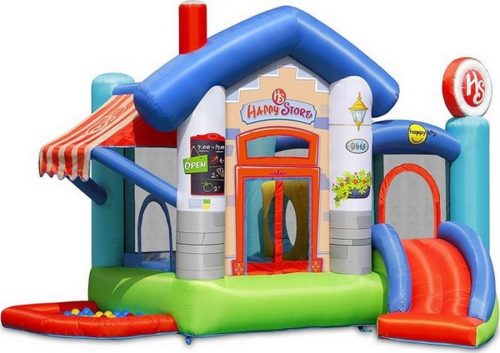 bouncy castle, trampoline, slide, dry pool