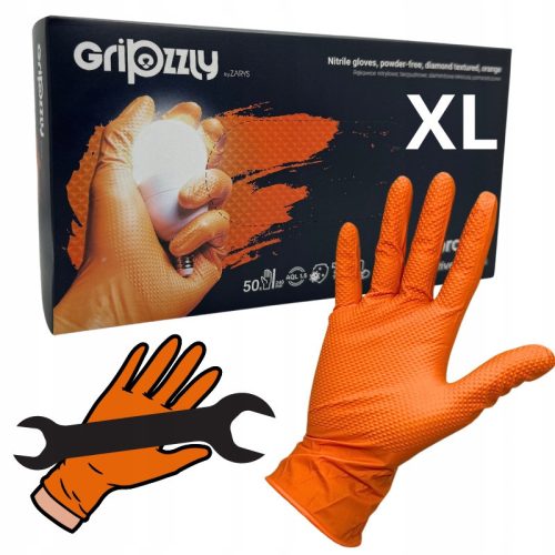 Gants en nitrile non poudrés Gripzzly, taille XL, orange, 50 pièces.