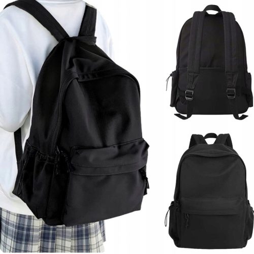 Unisex Simple Black Shoulder Bag with Multiple Compartments and Laptop Sleeve
