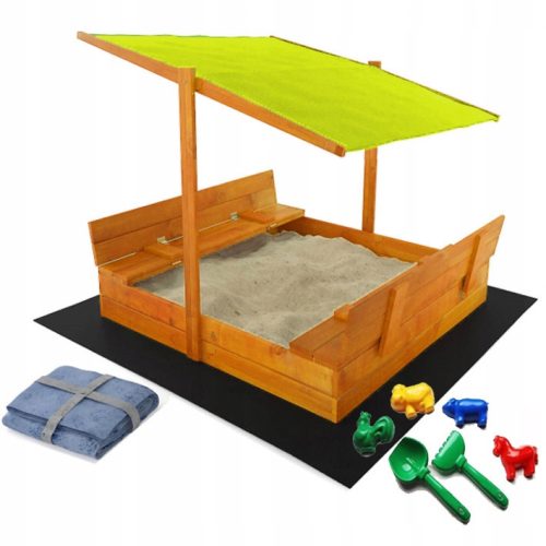 SANDBOX WITH ROOF 120X120, WOOD, IMPREGNATED + FREE GIFTS, YELLOW