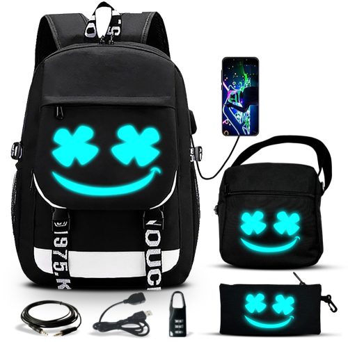  YOUTH SCHOOL BACKPACK LUMINOUS SCHOOL REFLECTIVE USB BAG PENCINER CASE