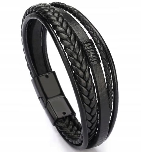  Black Braided Leather Bracelet Strong Clasp Magnet Stainless Steel