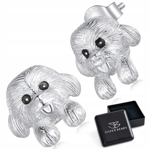  K444 White Dogs Silver Stud Earrings Silver 925