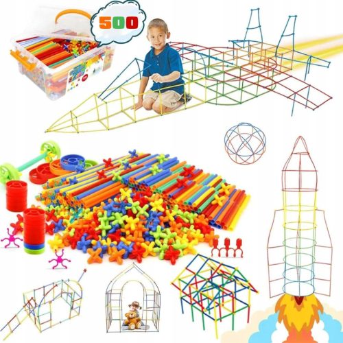  Construction Straws, Blocks, Sticks 1200 pcs, Box, 3D Large Creation Set