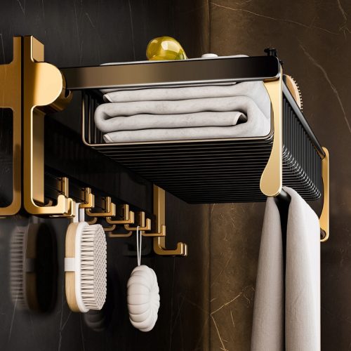 Folding Mesh Towel Rail, Black Gold