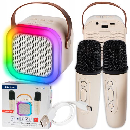  PORTABLE BLUETOOTH SPEAKER KARAOKE RGB 2 MICROPHONES USB SD MINI JACK + INSTRUCTION MANUAL BLOW