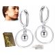  925 SILVER EARRINGS HOOPS WITH BALL HANGING AS A GIFT + FREE CASE