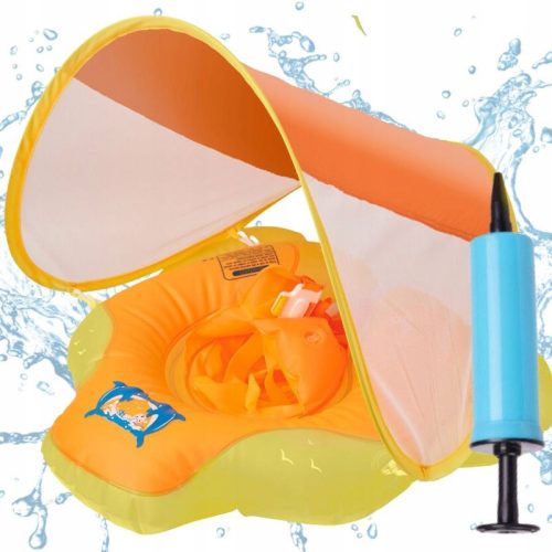 Inflatable swimming ring with canopy and pump