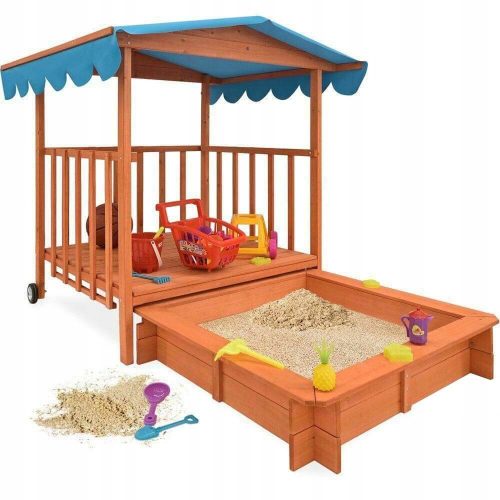 Timeless Tools wooden playhouse with roof and sandpit