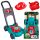 Toy lawnmower for children, helmet, canister, walker, ball pusher