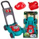 Toy lawnmower for children, helmet, canister, walker, ball pusher