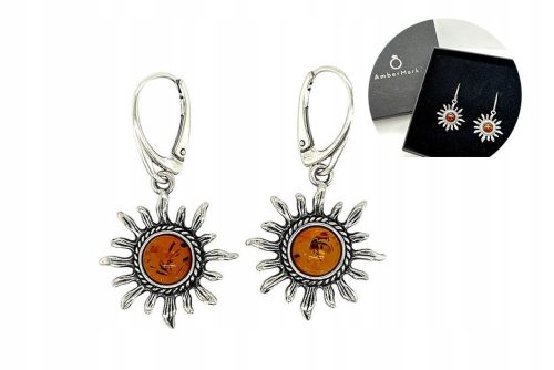  Silver earrings with AMBER clasp English elegant sun FILM