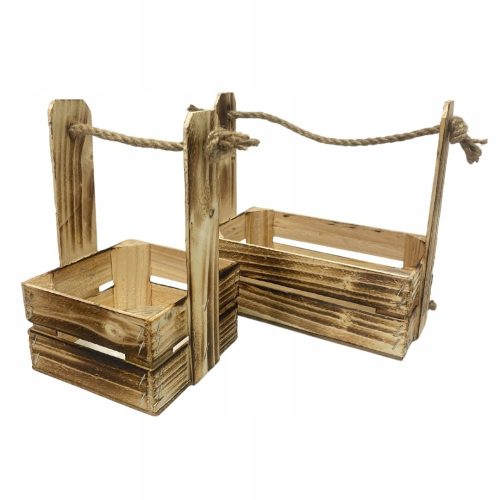  Wooden box, fired, boxes with jute cord, set of 2