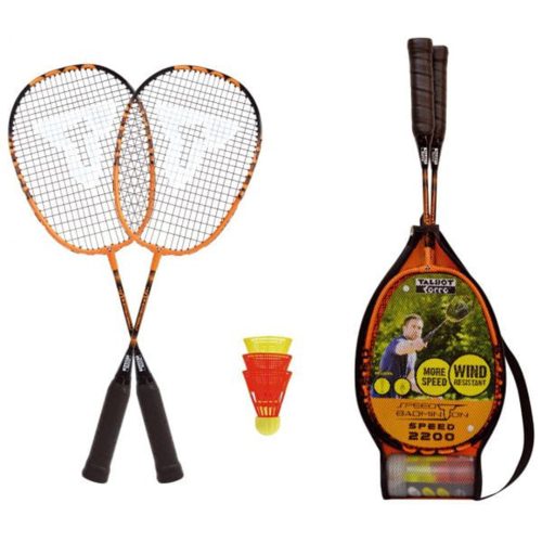 A set of rackets with a Talbot-Torro S2200 shuttlecock