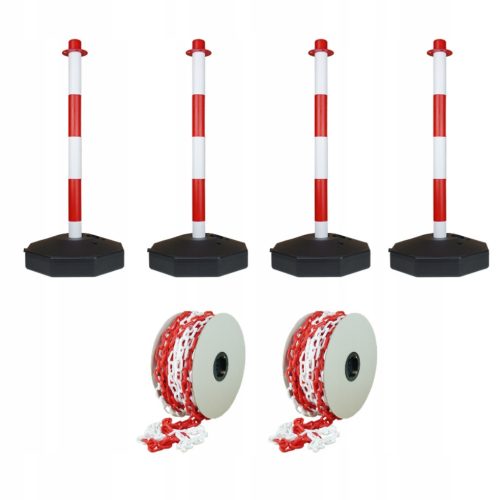 Street posts for fences white and red 4x + street chain 2x set