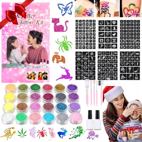  LARGE TATTOO SET, TEMPLATES, GLITTER TATTOOS