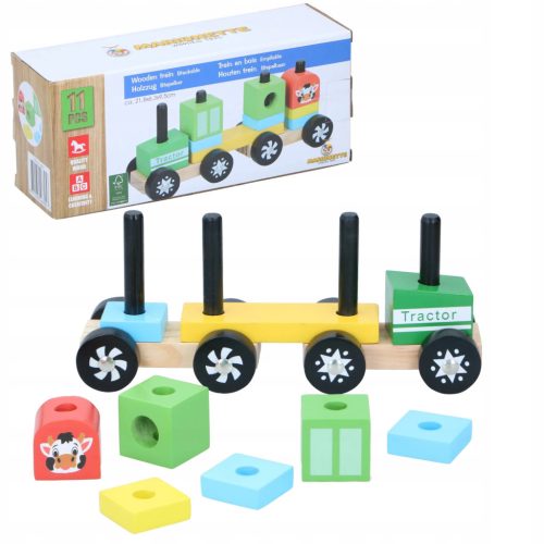  Wooden train with blocks sorter blocks + wagons MARIONETTE 11pcs