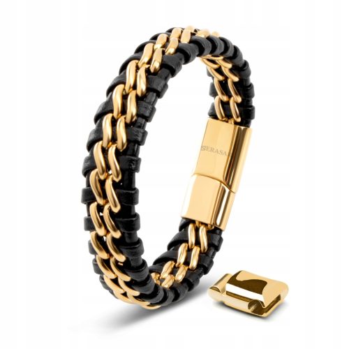  Men's Leather Bracelet [Steel] Gold