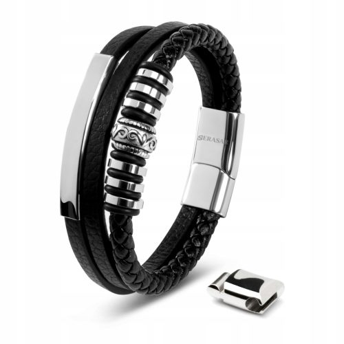  Men's Leather Bracelet [Shine] Silver