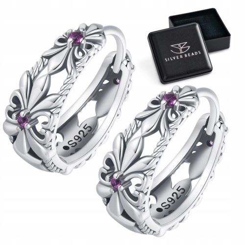  K474 Silver flower hoops with crystals, silver 925 clasps