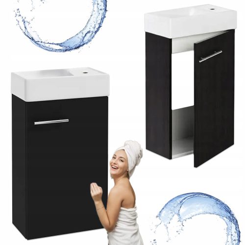 Bathroom wall cabinet with washbasin, black lacquer, no fingerprint, 40 cm