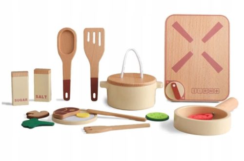  WOODEN KITCHEN ACCESSORIES POTS CHILDREN'S UTENSILS SET