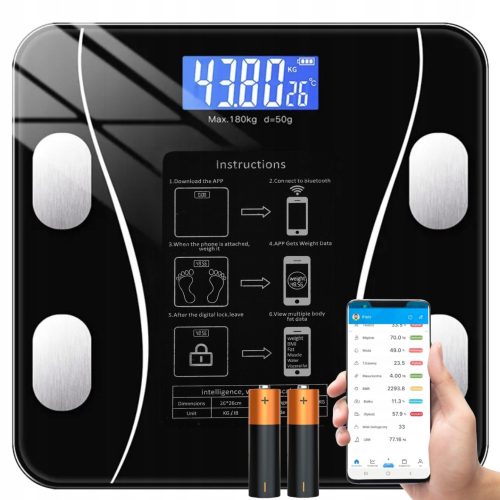  BATHROOM SCALE ELECTRONIC GLASS LED SLIM PRECISION 180 KG + BATTERIES