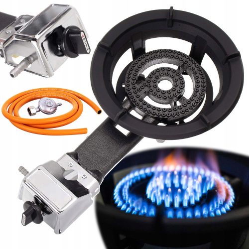 Gas burner stool, PIEZO IGNITION, tourist stove, 8.5 kW, hose reducer