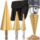 Step cone drill, 3 pieces, steel, set 4-32 mm, for wood, sheet metal