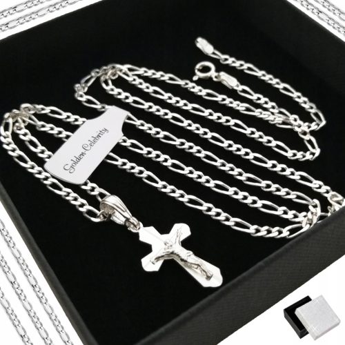  WOMEN'S SILVER FIGARO CHAIN + CROSS PENDANT 925 SILVER FOR HER