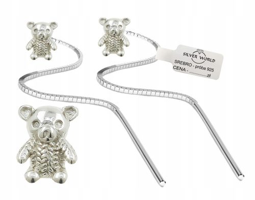  925 SILVER EARRINGS LONG HANGING STUD THREADED TEDDY BEARS SILVER 925