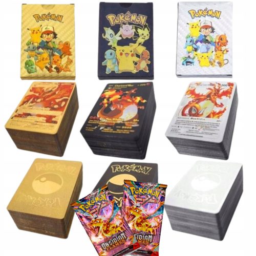  POKEMON Cards 3in1 165 Pieces Gold Black Silver Set + 3× OBSIDIAN FLAMES Pokemon Cards 1 Bag with 10 Cards