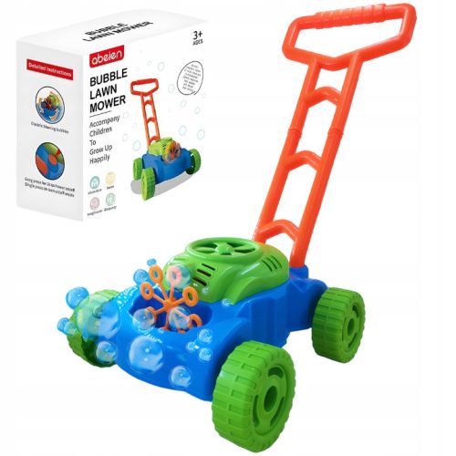 Battery-operated, running bubble mower with sound effects