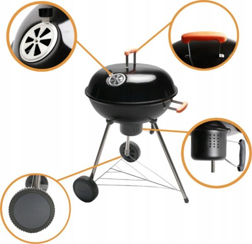  XXL Charcoal GRILL with ASH PAN on Wheels BBQ Natural 57cm