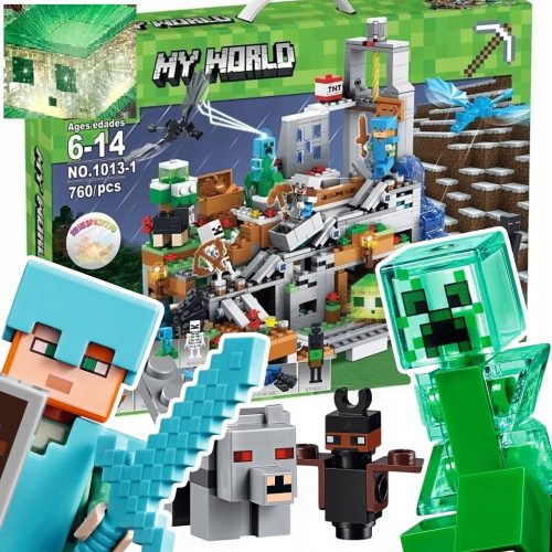  Minecraft BLOCKS MOUNTAIN CAVE VILLAGE 11 FIGURES up to 760 pieces LED