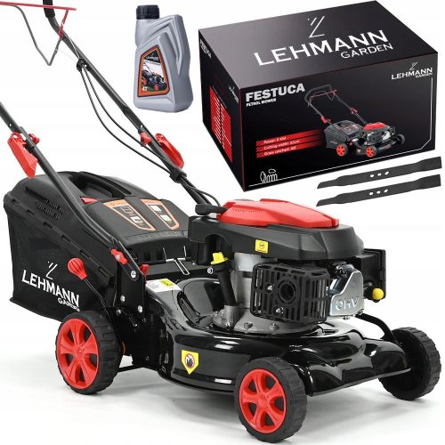  Lehmann petrol lawn mower with basket, 146 cm³ capacity. Basket 40 l, cutting width 42 cm