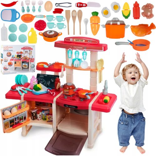  RED LARGE DOUBLE KITCHEN ACCESSORIES 45 PIECES FOR KIDS SOUNDS WATER