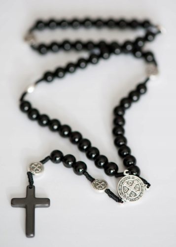  Benedictine men's rosary with onyx stones on a string with a pouch case