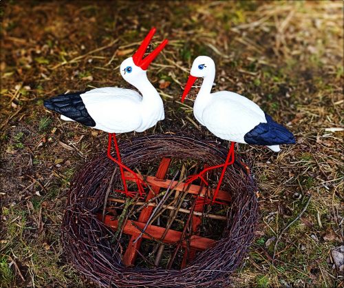  Decorative garden figure - STORK'S NEST WITH TWO LITTLE