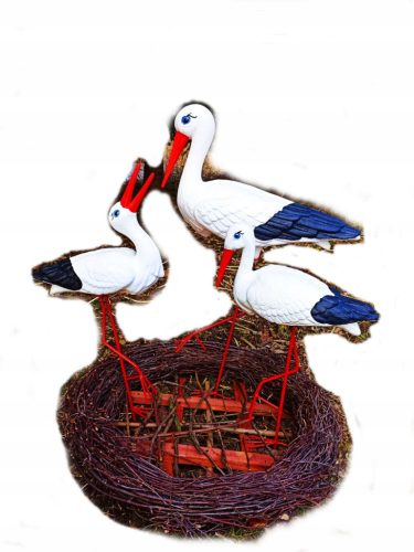  Decorative Garden Figure - 3 STORKS + NEST