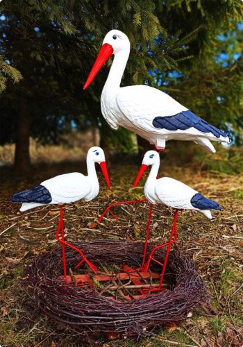  STORK'S NEST LARGE STORK WITH SMALL - Decorative garden figure