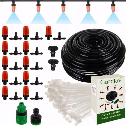  Garden sprinkler set, water curtain, mist connection, 1/2 inch hose, 10 m clamps