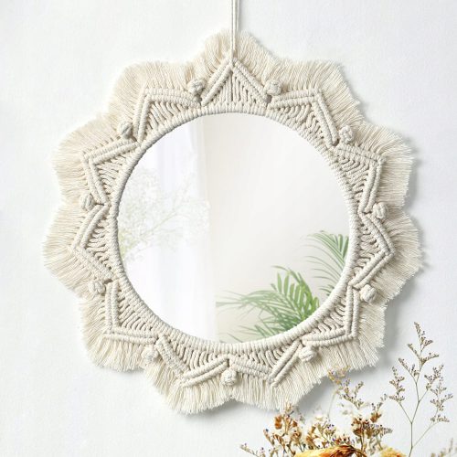  ROUND BOHO MIRROR, MACRAME, SIMPLE ROPE, 50 cm, BOHO WALL MIRROR